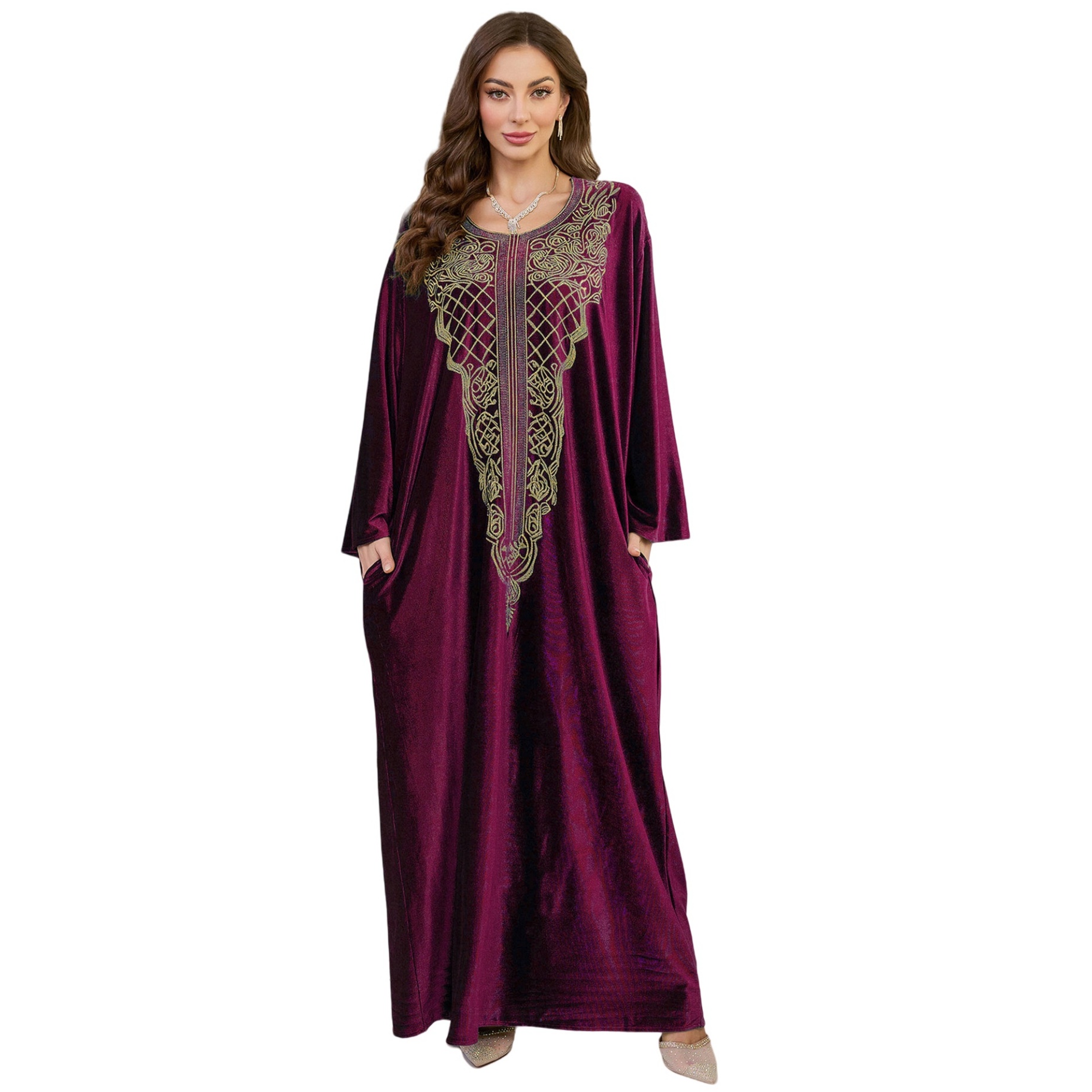 Elegant Embroidered Kaftan Dress Beach Bathing Suit Cover up Long Maxi Dress